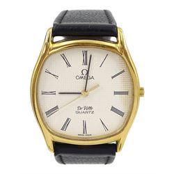 Omega De Ville gentleman's gold plated and stainless steel quartz wristwatch, Cal. 1336, Ref. 191 0097, on black leather strap