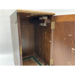 Black finished monocular microscope by Prior London No. 17372,  with pitchfork base and rack and pinion focusing, in original fitted wooden case with additional lenses, H32cm, together with Watts dumpy level, no. 116249, in a leather case