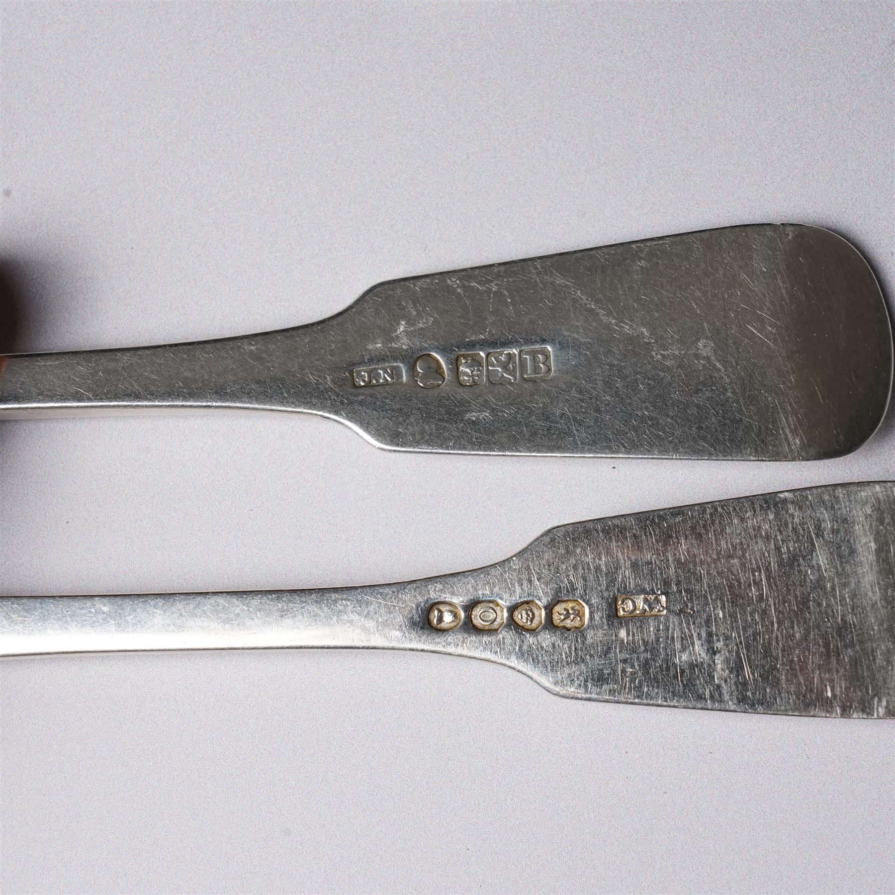 Pair of George IV silver fiddle, thread and shell pattern table forks Lonson 1826 and ten other 19th century silver table forks, various dates and makers (12)