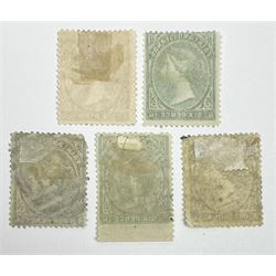 Falkland Islands Queen Victoria 1878 one penny and six pence stamps, both unused and four pence, six pence and one shilling, used, all previously mounted