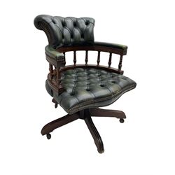 Captains swivel desk chair, upholstered in buttoned leather