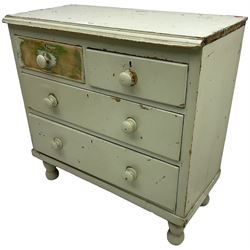 Victorian painted pine chest, two short over two long drawers