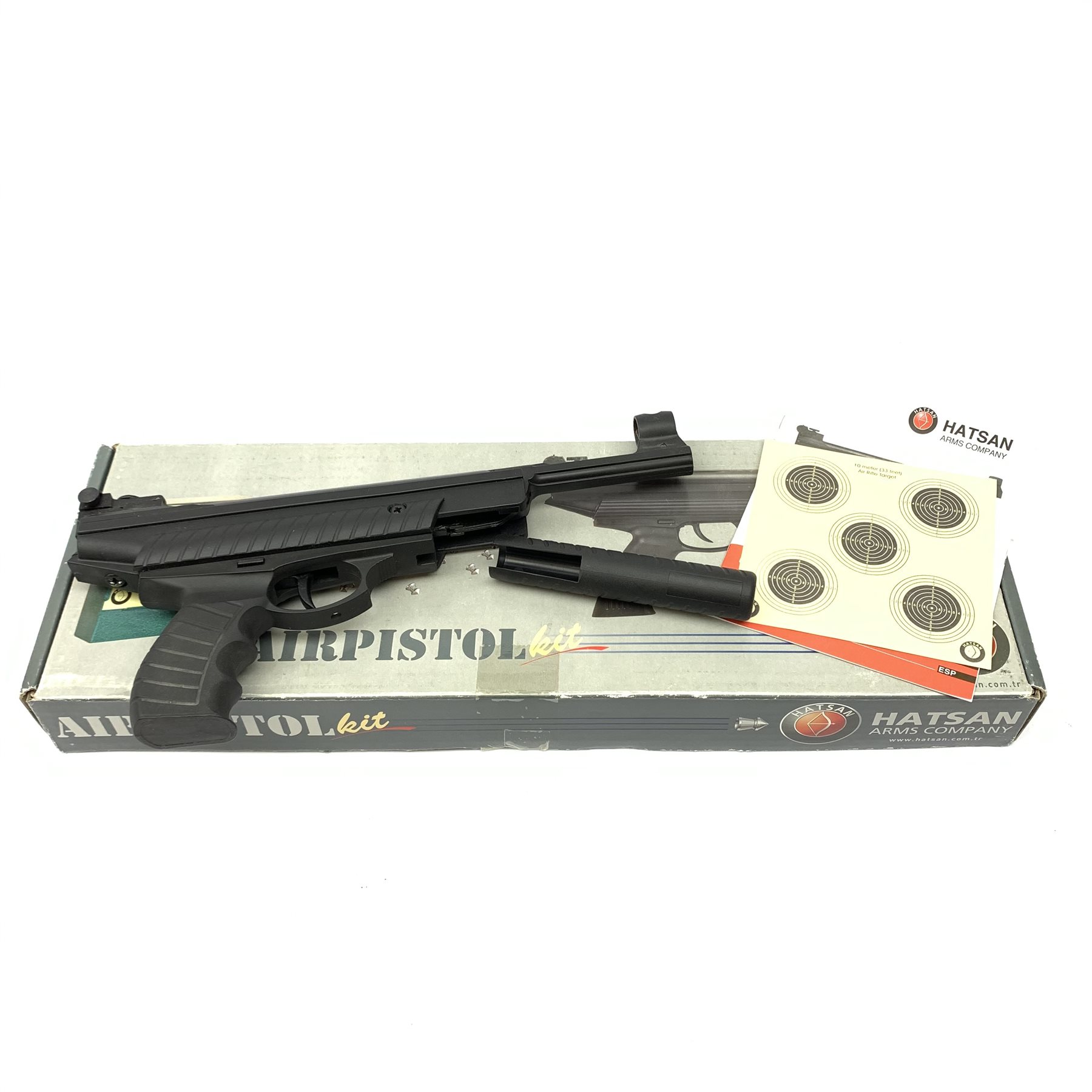 Hatsan Edgar Bros. Mod.25 Pellicano .177 air pistol with break barrel action L36cm. Looks virtually unused in box with manual