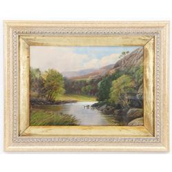 Walter Linsley Meegan (British c1860-1944): Waterfall and River Landscapes, pair oils on canvas signed 24cm x 34cm (2)