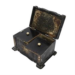 Black lacquered tea caddy with mother of pearl inlay, together with another box with mother of pearl inlay
