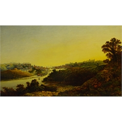  L Ashworth (19th century): Panoramic view of Whitby from above Whitehall, oil on canvas signed and dated 1884, 39.5cm x 64.5cm   