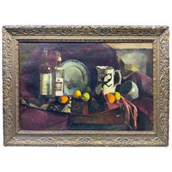 Circle of George Leslie Hunter (Scottish 1877-1931): Still Life with Fruit, oil on canvas signed 50cm x 75cm 
Provenance: with Doig Wilson & Wheatley, Edinburgh; James Bourlet & Sons, London, labels verso. Same family ownership for over 20 years.
