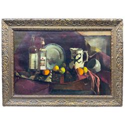 Circle of George Leslie Hunter (Scottish 1877-1931): Still Life with Fruit, oil on canvas signed 50cm x 75cm 
Provenance: with Doig Wilson & Wheatley, Edinburgh; James Bourlet & Sons, London, labels verso. Same family ownership for over 20 years.