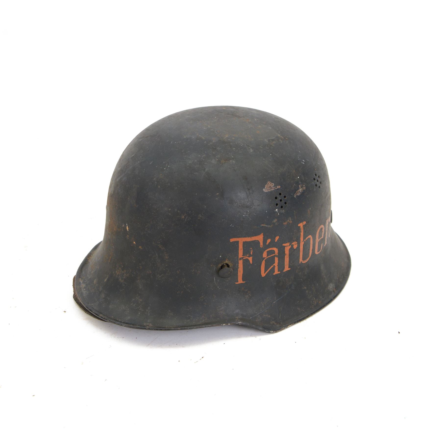 WWII German M42 Hitler Youth helmet, later added Farber on either side, the leather interior stamped 55, D22cm, H16cm