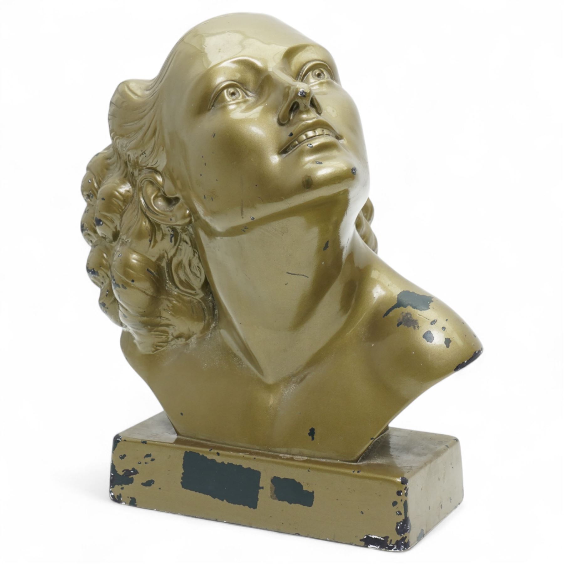 After Decouse - Art Deco bust of a woman facing upwards, marked 'SAP Depose' to plinth H40cm
