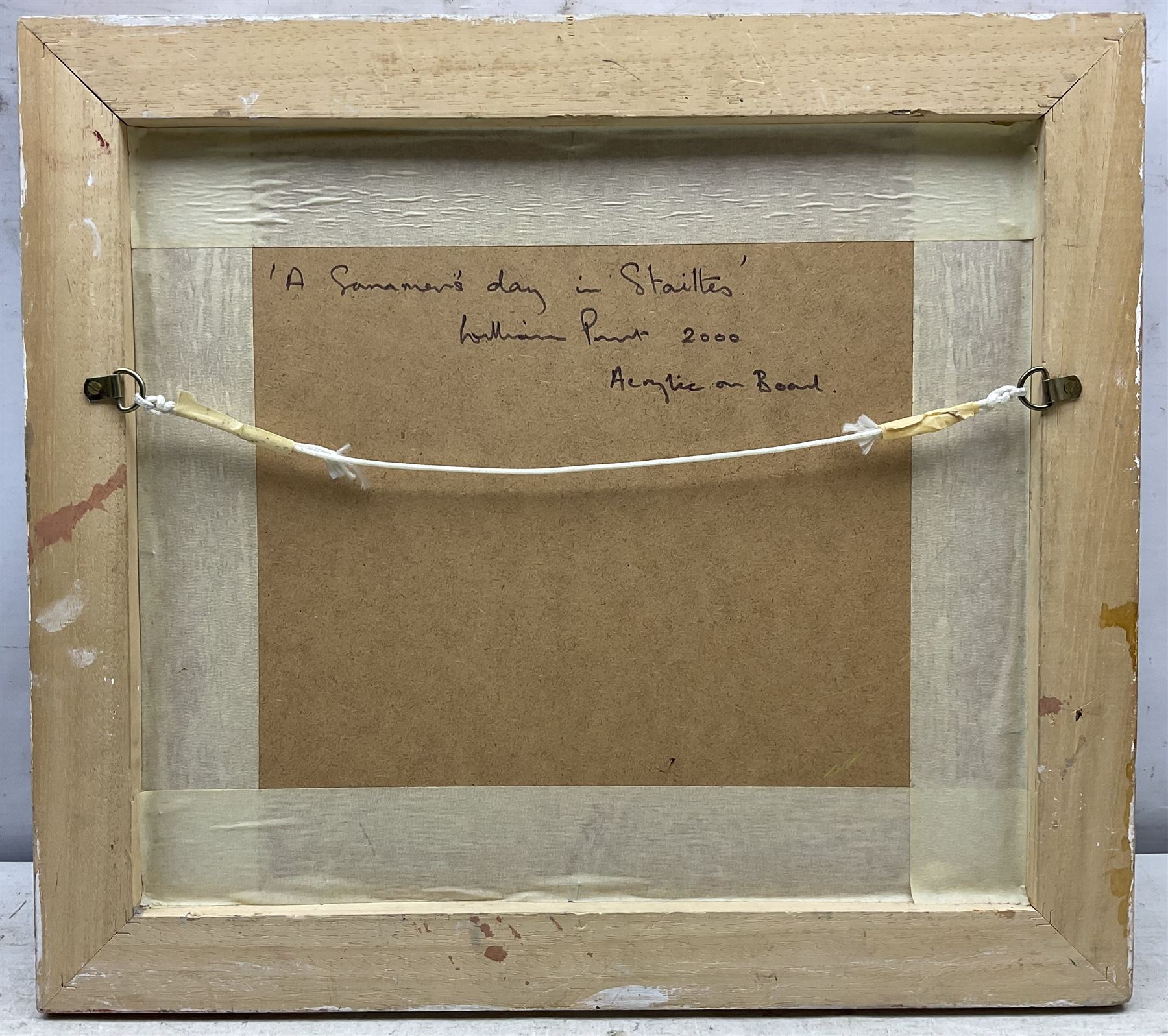 William P* (British Contemporary): ‘A Summer’s Day at Staithes’, acrylic on board indistinctly signed, further signed titled and dated 2000 verso 23cm x 29cm