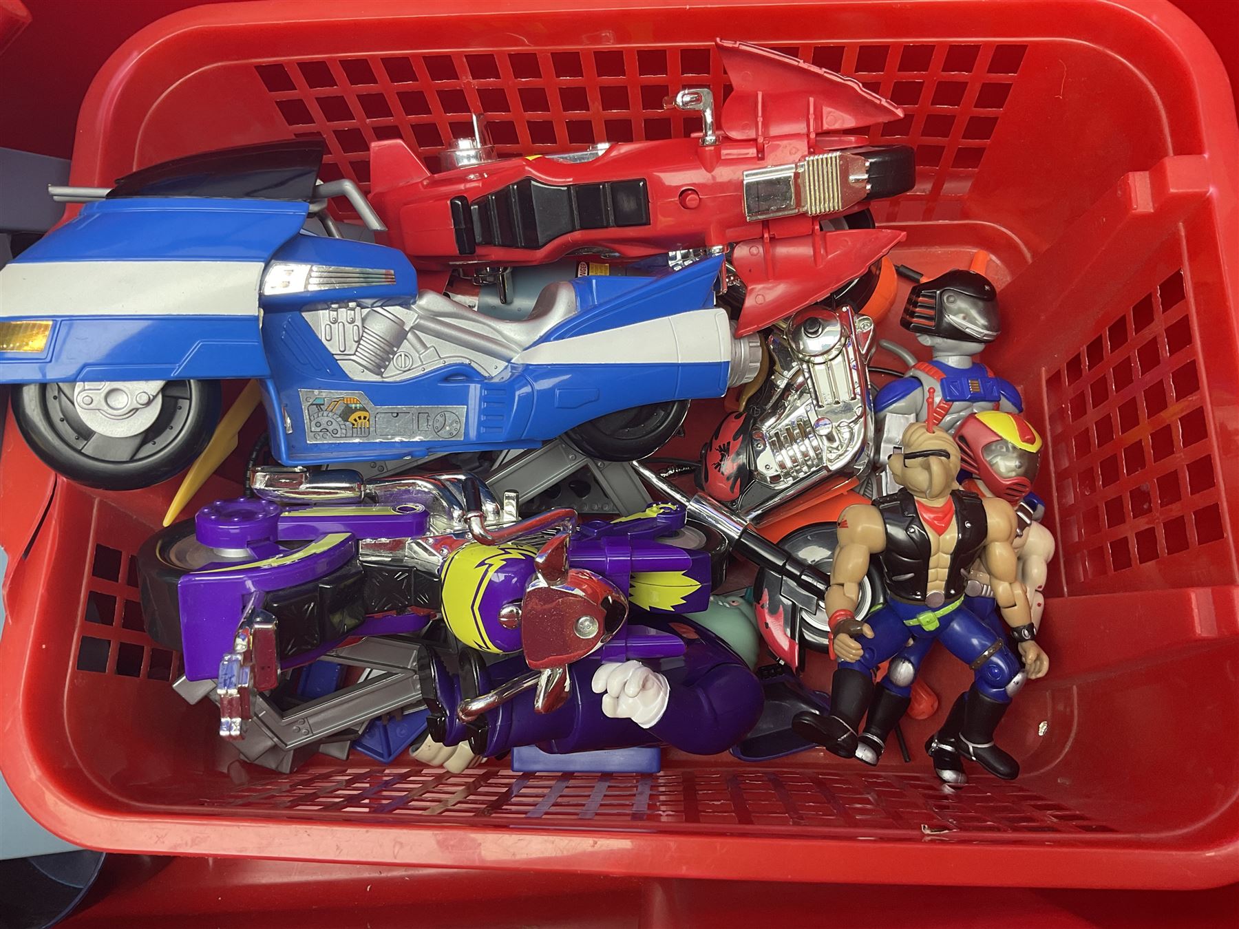 Collection of 1990s toys, including Biker Mice from Mars, Teenage Mutant Ninja Turtles, Thunderbirds etc in three boxes 