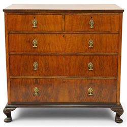 Early 20th century figured walnut chest, rectangular top with burr crossbanding, fitted wi...