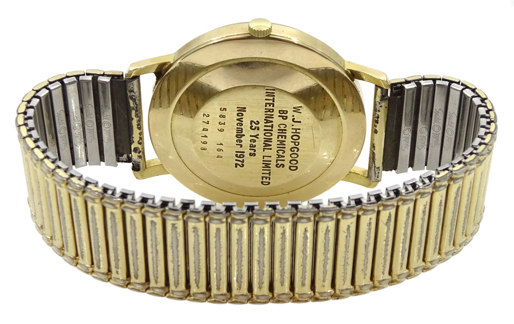 Certina blue ribbon 9ct gold gentleman's automatic presentation wristwatch, with date aperture, London import marks 1973, on expanding gilt strap