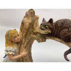Goebel Alice in Wonderland figures, comprising Alice and Cat, White Rabbit, Queen of Hearts, March Hare, Tweedle Dee and the Mock Turtle, largest H18cm