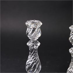 Pair of Baccarat Bambous glass candlesticks, with wrythen moulding, marked beneath, H19cm