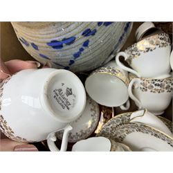 Twin handled cache pot in the style of Herend Hungary, stamped VA Portugal, decorated with birds upon branches, Mason's Ironstone large footed bowl in the Mandarin pattern, Spode Gainsborough bowl, Royal Doulton Bird of Paradise plate c1938 D4602, lustre plates, Aynsley, oriental style lidded vase, Portmeirion, lattice creamware, J & G Meakin Sol, Wedgwood, studio pottery, Spode York Minister boxed plate etc