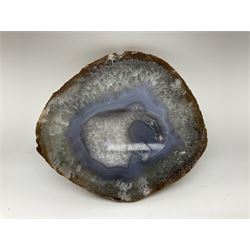 Polished agate geode stone dish, with rough edges, H16cm, L28cm