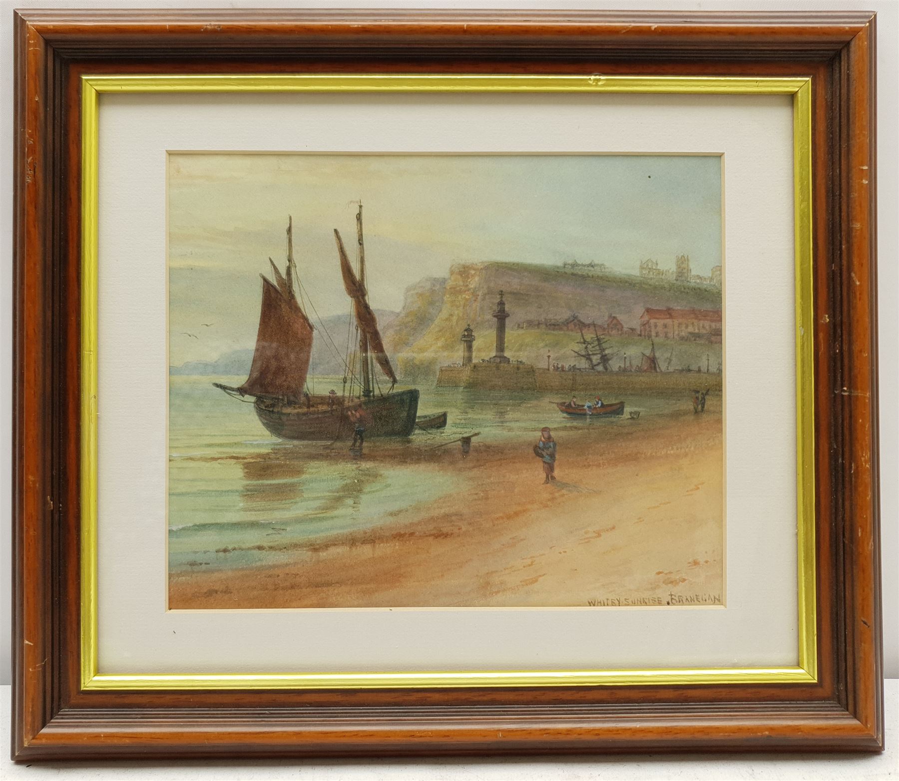 John Francis Branegan (British 1843-1909): 'Whitby Sunrise', watercolour signed and titled 19cm x 23cm