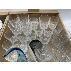 Masons and Furnival Denmark pattern blue and white tea wares, together with a Royal Worcester trinket box, Leedsware bowl and other ceramics and glassware, in four boxes