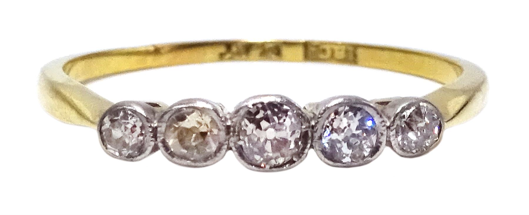 Early 20th century gold five stone old cut diamond ring, stamped 18ct Plat