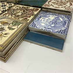 Collection of Victorian and later tiles to include floral and tube line examples