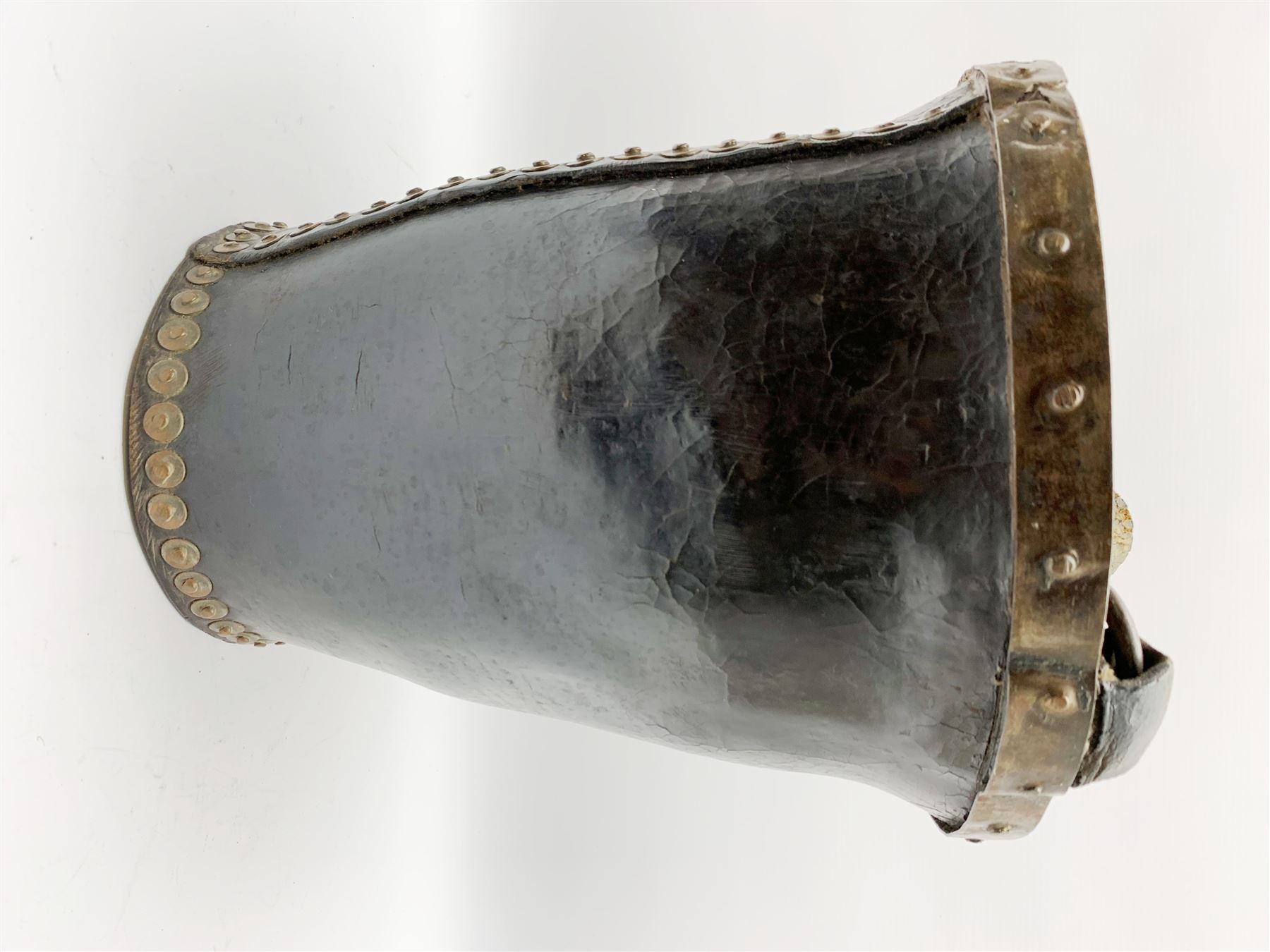 Victorian leather fire bucket with riveted detail and leather carry handle, not including handle H29cm D27.5cm
