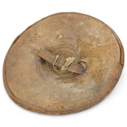 Somali hide shield D33cm, knobkerrie L90cm, New Guinea adze and an Aboriginal boomerang (4)