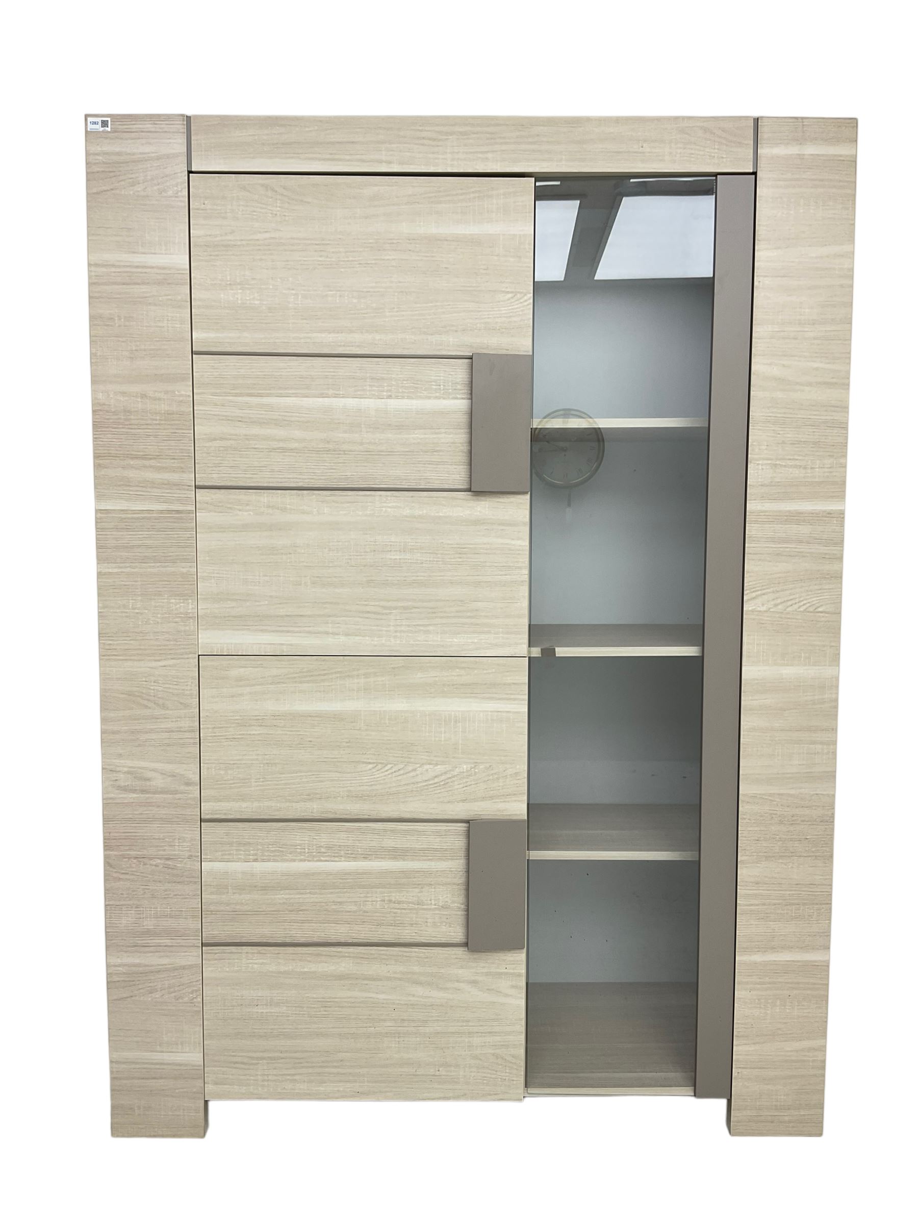 Wayfair Veasley - washed oak finish display cabinet wall unit, enclosed by single glazed door and two cupboard doors