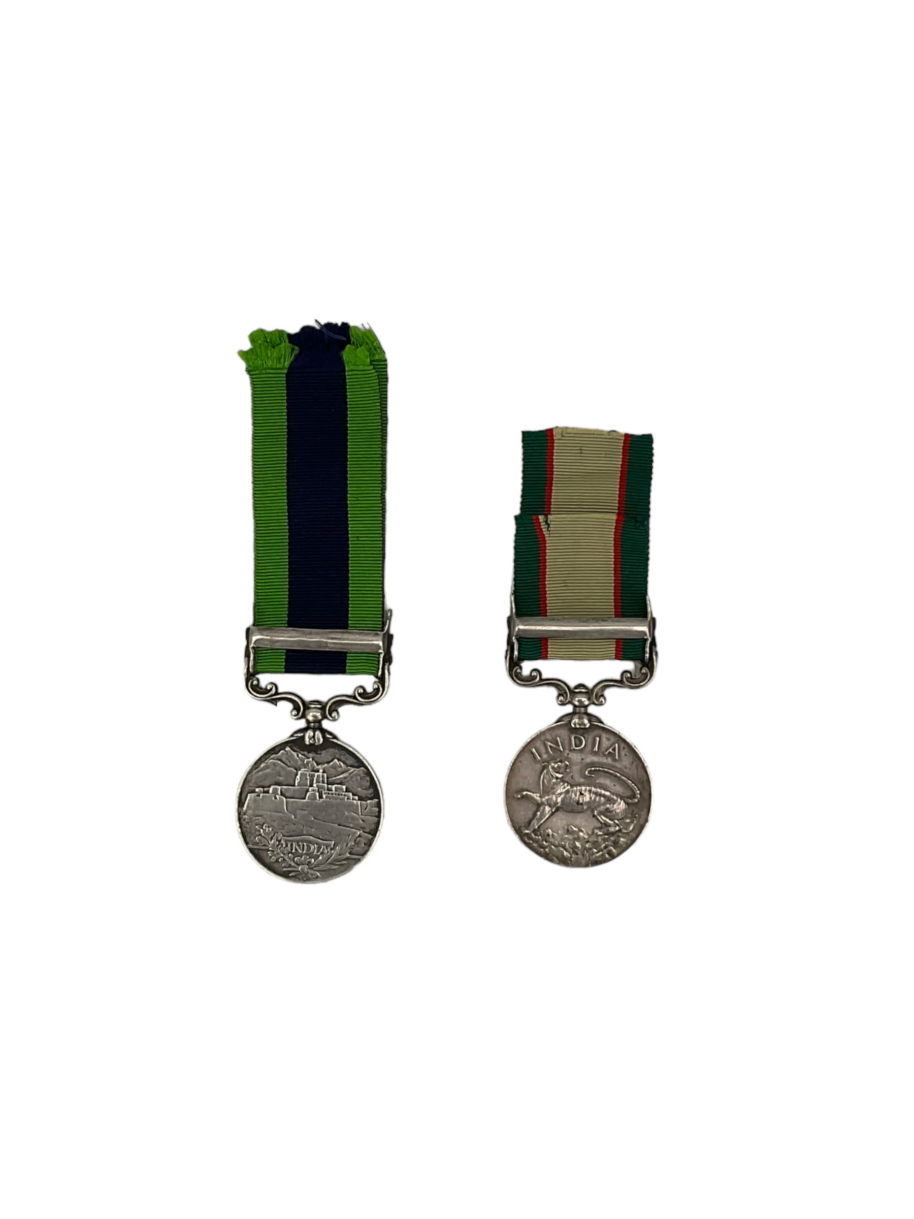 India General Service medal with Waziristan 1921-1924 bar to Rifleman Narba Hadur Thapa, Gurkhas and another with North West Frontier 1936-37 bar to 12212 Sepoy Izzat Shah, 3.12 Frontier Force Regiment (2)