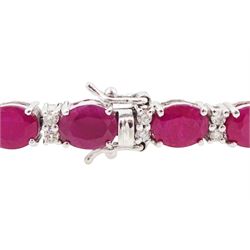 18ct white gold oval cut ruby and round brilliant cut diamond bracelet, stamped 750, total ruby weight 12.70 carat, total diamond weight 0.46 carat