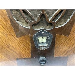 Two 1930s radios, comprising Art Deco Lotus valve example with copper fixtures, H50cm W37cm  together with a Swan Aerodyne example decorated with inlay