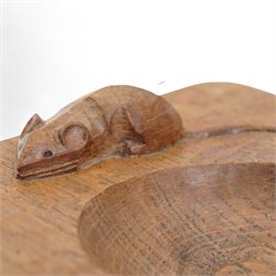 Mouseman - unusually large oak ashtray, rectangular form with canted and rounded corners, carved with mouse signature, possibly for a cigar, by the workshop of Robert Thompson, Kilburn, 15.5cm x 14cm