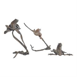 Michael Simpson (British Contemporary): Perching Frogs, set of three limited edition bronzes, monogrammed and numbered 62/100, 10/50 and 26/150, tallest H15cm 