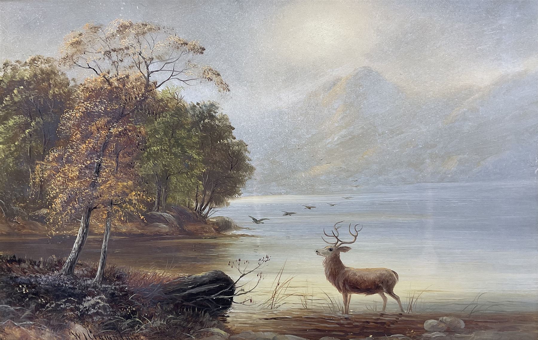 William James Smith Crampton (British 1855-1935): 'Misty Morning in the Hills', oil on board signed, titled verso 29cm x 45cm