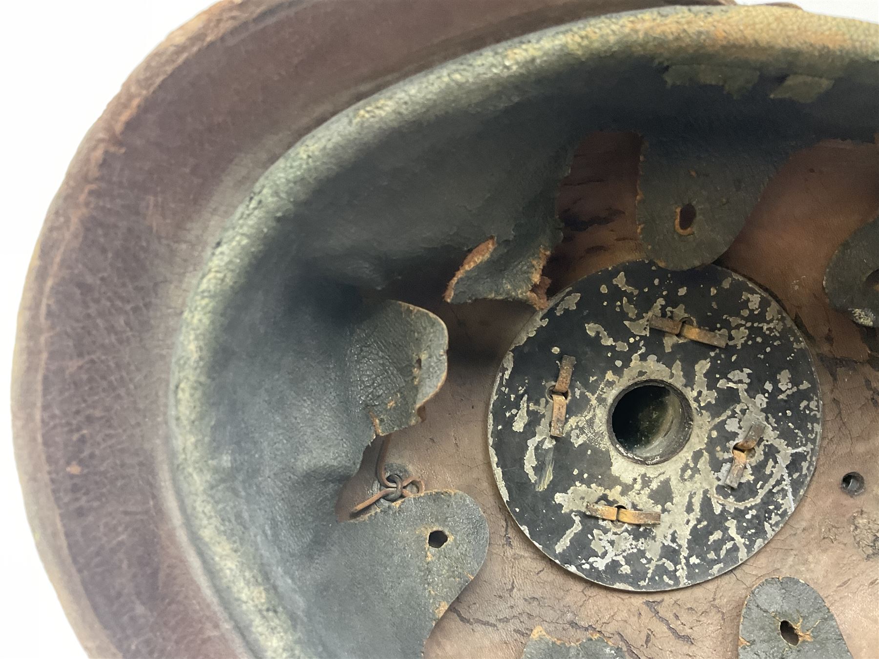 WW1 German leather Pickelhaube helmet with brass plate for Baden regiment, leather strap and leather part only of liner