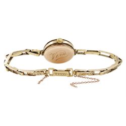 Rolex early 20th century ladies 9ct rose gold manual wind half hunter wristwatch, white enamel dial with Arabic hour markers, London import marks 1916, the back case engraved 'Vera', on later expanding bracelet, Birmingham 1960