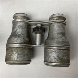 Mundial Brazil bowie knife, the 15.5cm steel blade inscribed 'Sheriff Knife', with banded and aluminium hilt; in leather sheath L29cm overall; British Army felt covered metal water bottle with webbing strap; leather 12-bore cartridge belt; and small pair of non-military binoculars in part case (4)