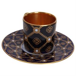 Six 20th century coffee cans and saucers, including Meissen, Royal Worcester and Dresden examples, all with internal gilt decoration