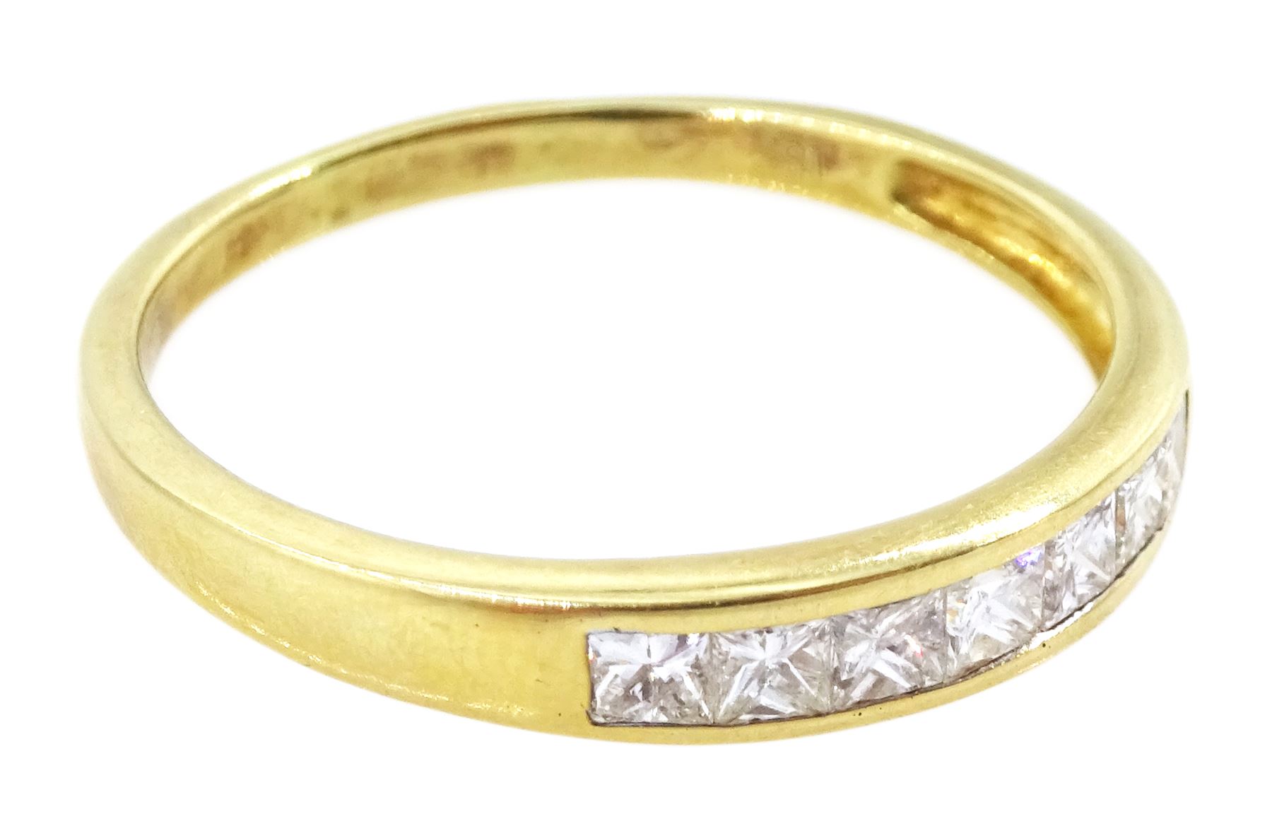 Iliana 18ct gold seven stone princess cut diamond half eternity ring, stamped, total diamond weight 0.50 carat 