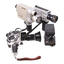 Collection of cameras, lenses and equipment including Bolex Paillard Zoom Reflex P2, Yashica Reflex 35, Coronet Twelve-20 Colour Filter Model etc, variously cased