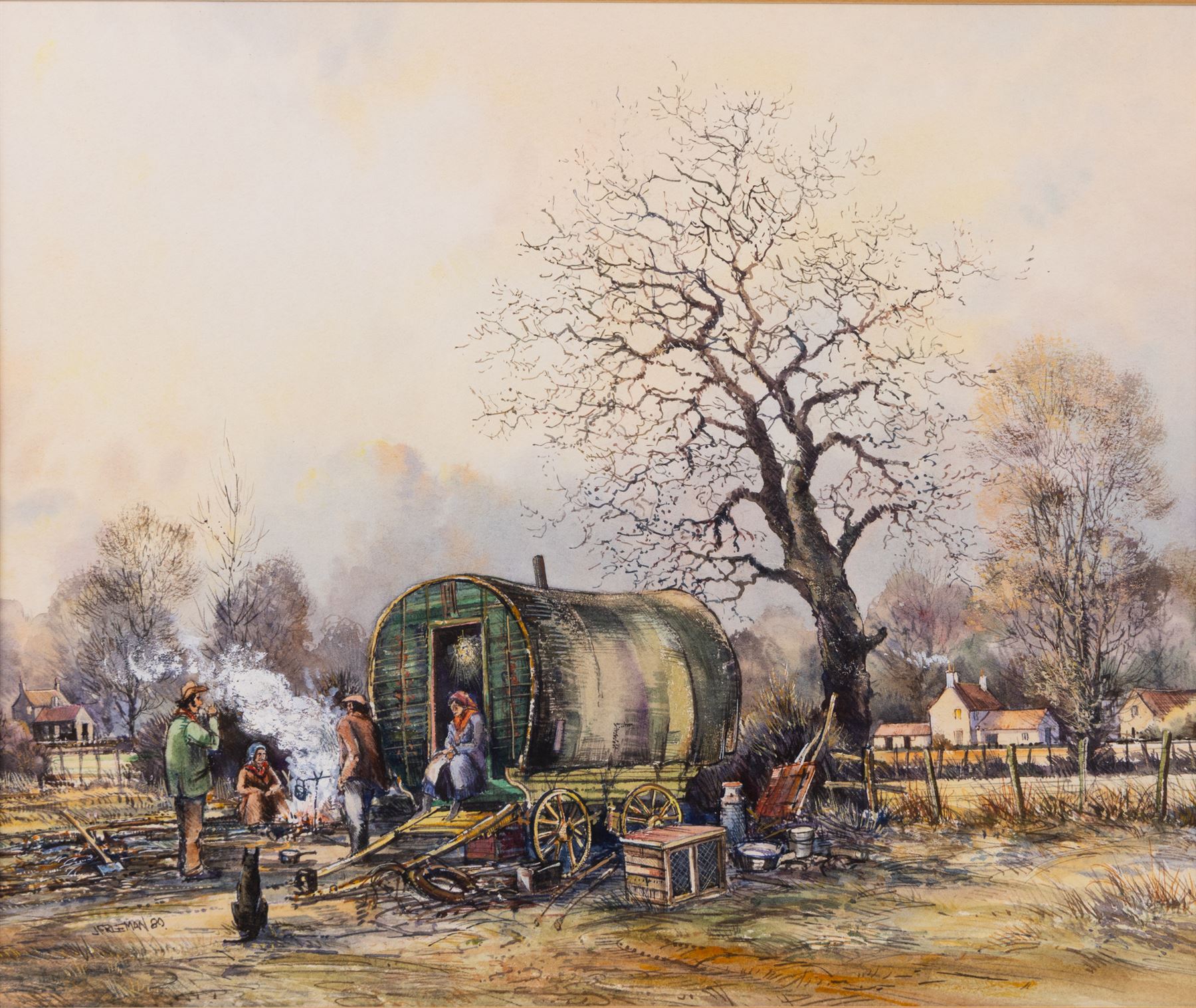 John Freeman (British 1942-): Gypsy Encampment, watercolour signed and dated '80, 25cm x 30cm