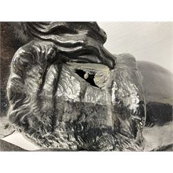 Pair of spelter figural statues of man and rearing horse, height 44cm and 42cm