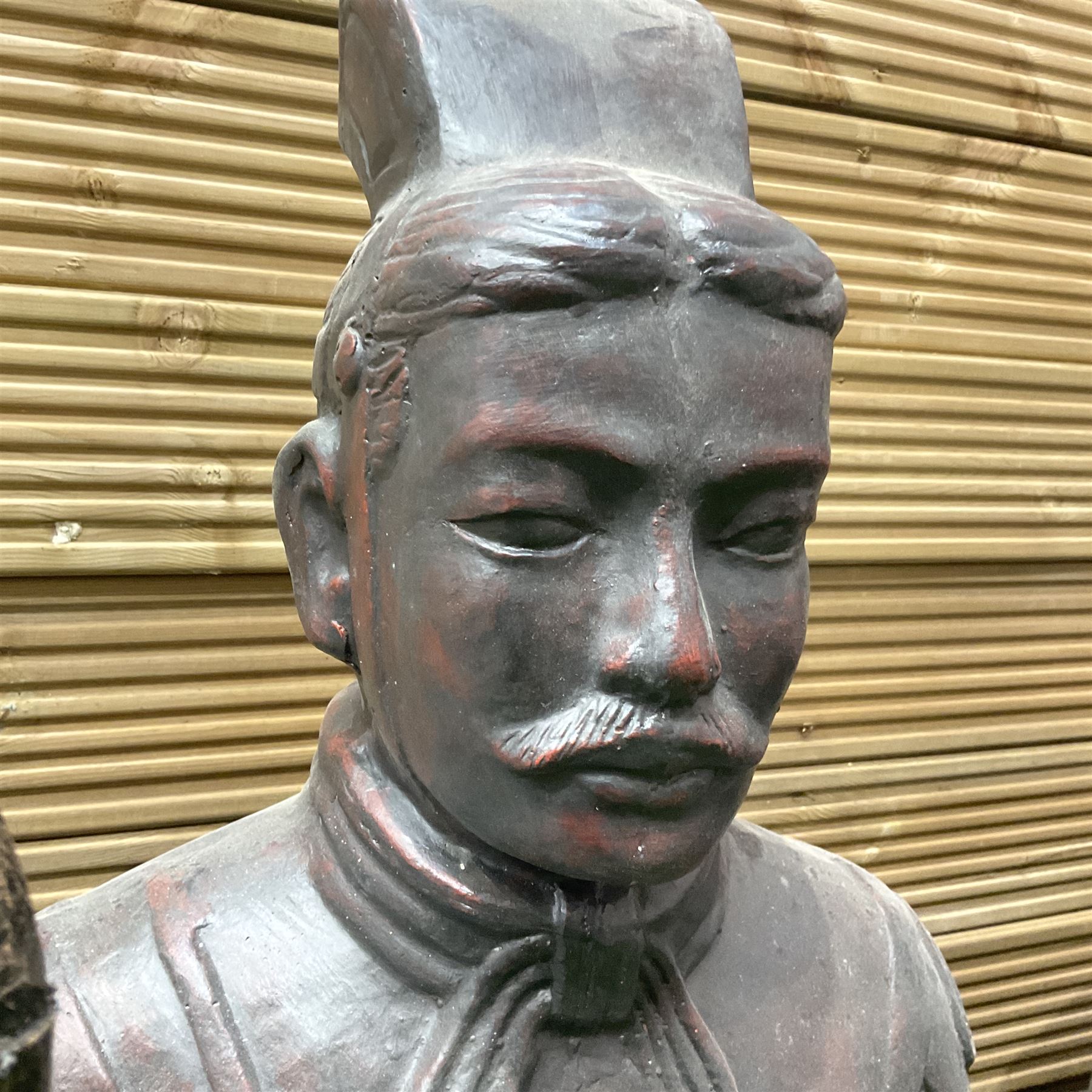 Pair of large terracotta warriors holding a spear (H150cm) - THIS LOT IS TO BE COLLECTED BY APPOINTMENT FROM DUGGLEBY STORAGE, GREAT HILL, EASTFIELD, SCARBOROUGH, YO11 3TX