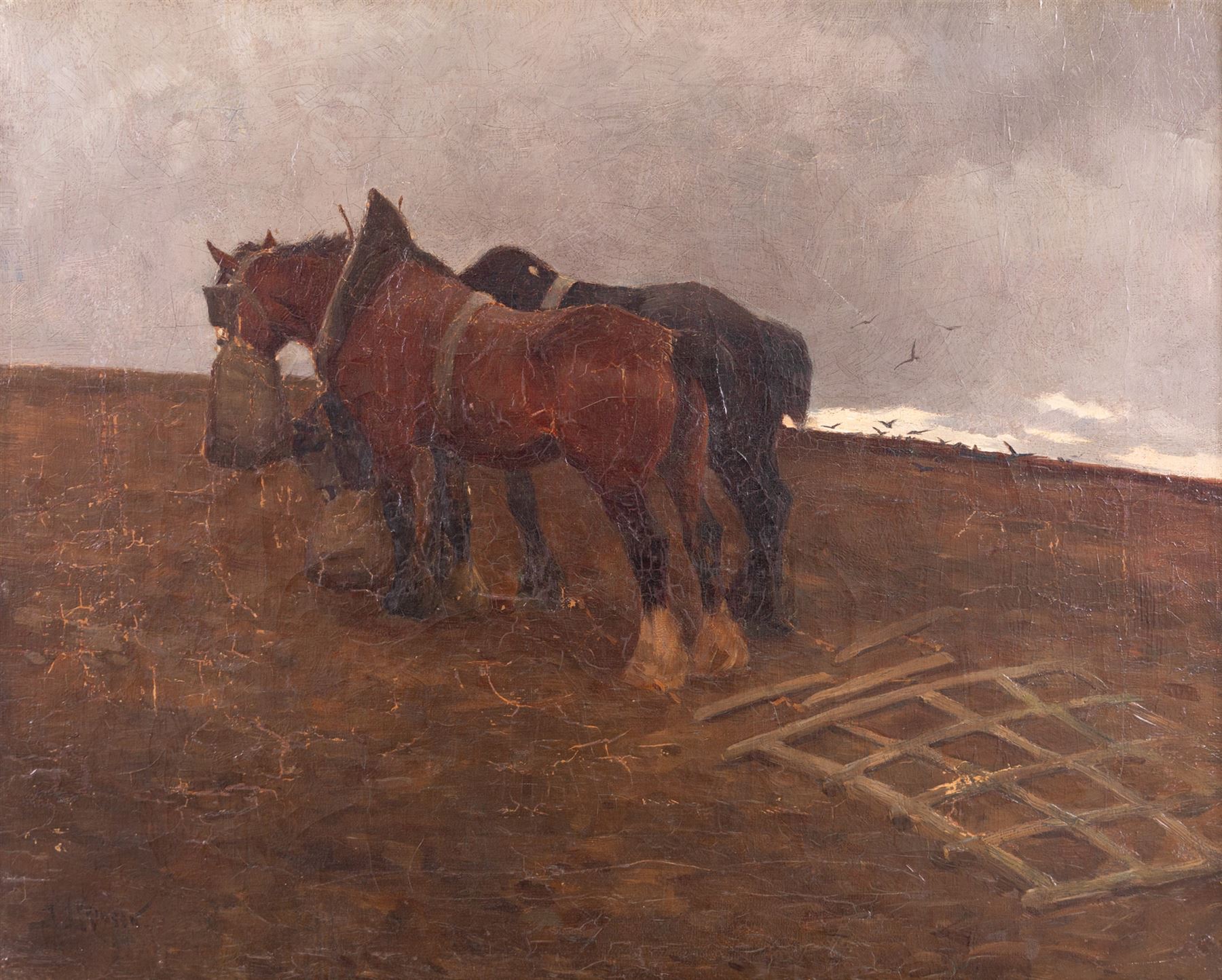 John Atkinson (Staithes Group 1863-1924): 'Mid Day Bait', oil on canvas signed, titled on plaque, also faintly inscribed verso 42.5cm x 53cm 