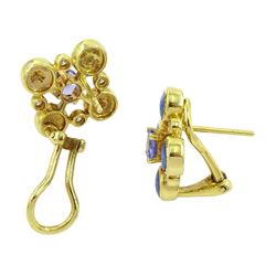 Pair of 14ct gold 14ct gold opal, tanzanite and diamond pendant, stamped 14K