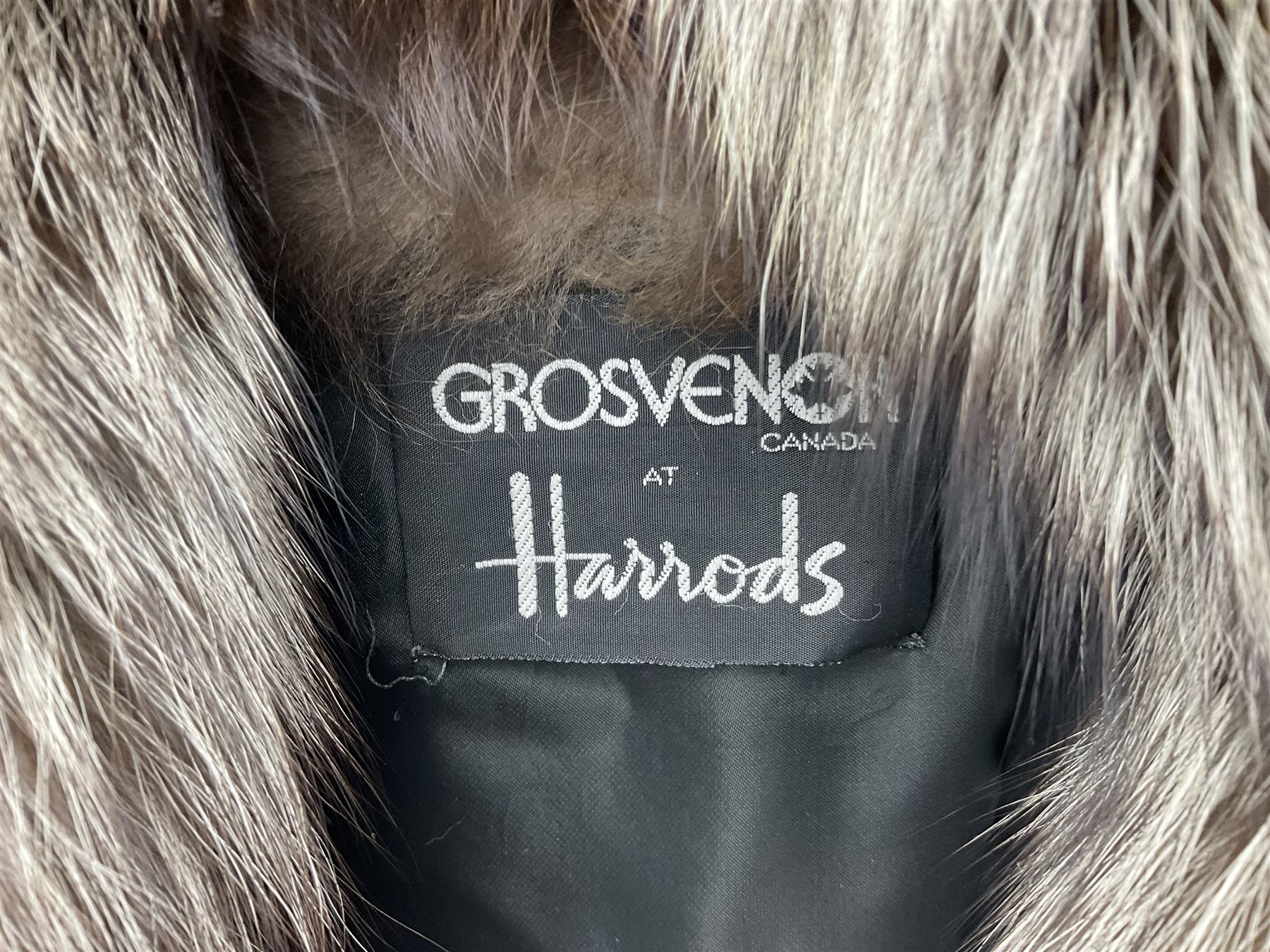 Grosvenor Canada for Harrods vintage full length silver fox fur coat, with black silk lining, no size indicated, approximately vintage size 12 