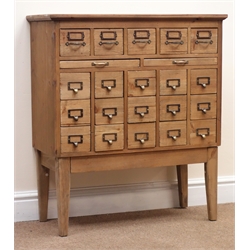  Haberdashery style chest, twenty drawers and two slides, square tapering supports, W74cm, H84cm, D32cm  