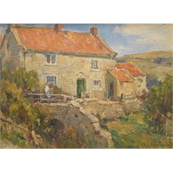 Owen Bowen (Staithes Group 1873-1967): Cottage in the Moors, oil on board signed 29cm x 40cm