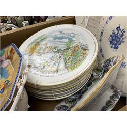 Wedgwood Jasperware lidded cylindrical jar and tulip vase, Spode Copeland's jug, two luster jugs, and other decorative ceramics and collectables, in two boxes 